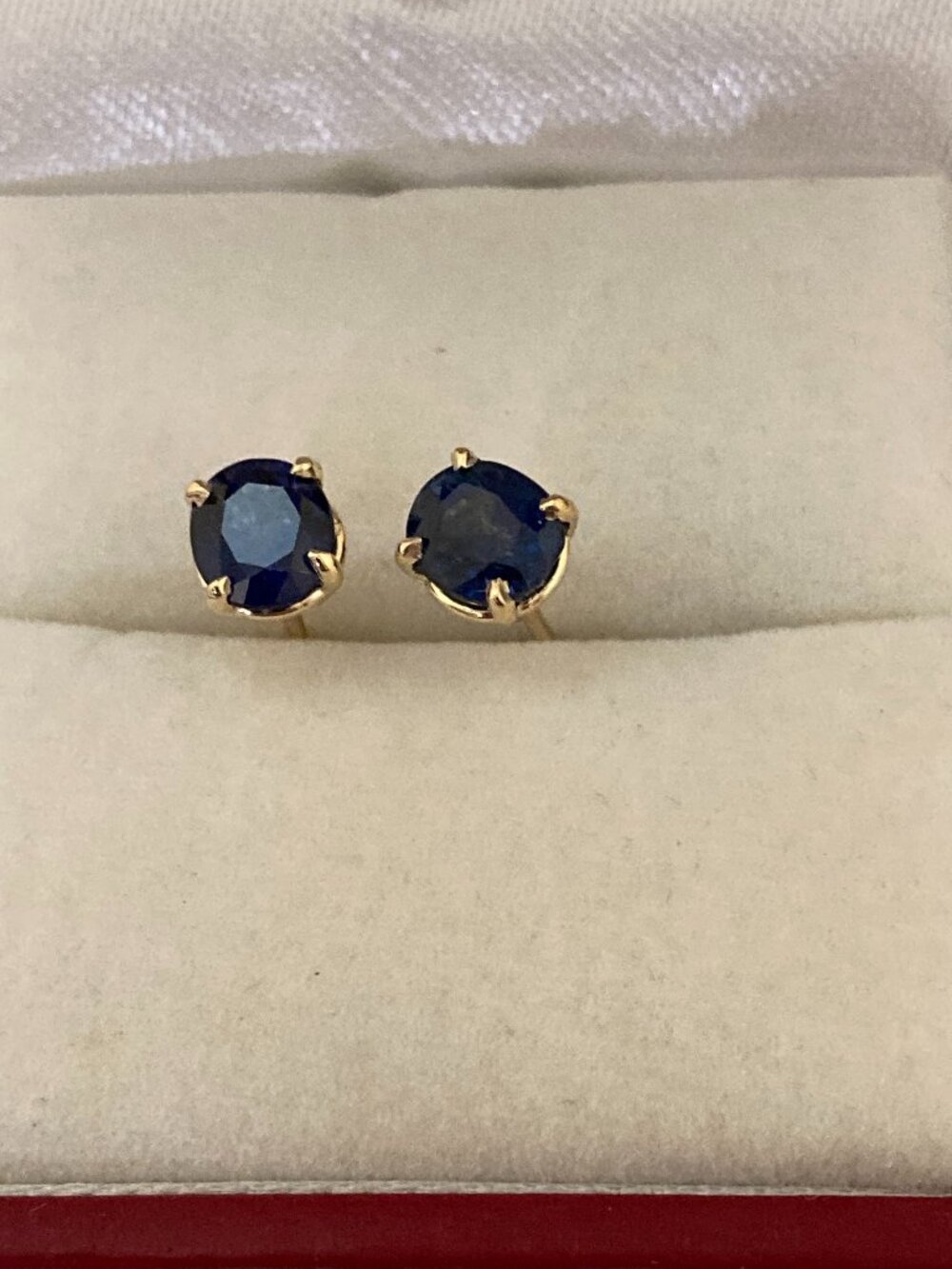 14K Yellow Gold Blue Sapphire Stud Earrings